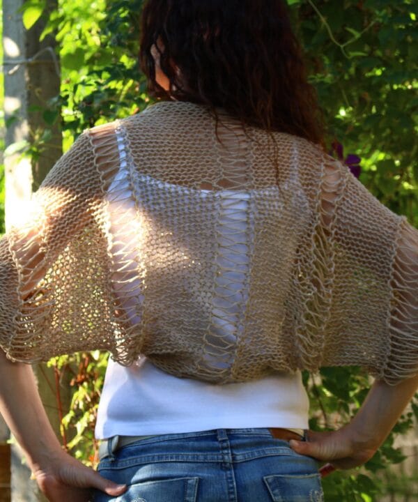 Hand Knit Cotton Bolero,Handmade Shrug,Summer Short Sleeves Hand Knit Cotton Bolero,Handmade Shrug,Summer Short Sleeves