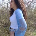 Hand Knit Cotton Bolero Summer Long Sleeves Handknitted Cotton Shrug Light blue