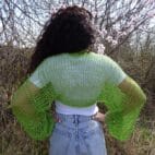 Hand Knit Cotton Bolero Summer Long Sleeves Handknitted Cotton Shrug Light Green