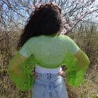 Hand Knit Cotton Bolero Summer Long Sleeves Handknitted Cotton Shrug Light Green