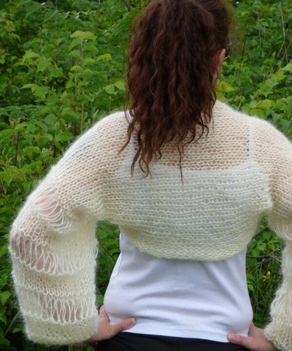 Hand Knit Mohair Bolero Handmade Shrug Long Soft Sleeves Hand Knit Mohair Bolero Handmade Shrug Long Soft Sleeves