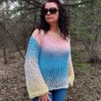 Hand Knit Mohair Sweater Multicolor Chunky Pullover Handmade Jumper