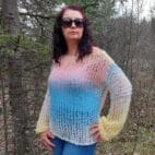 Hand Knit Mohair Sweater Multicolor Chunky Pullover Handmade Jumper