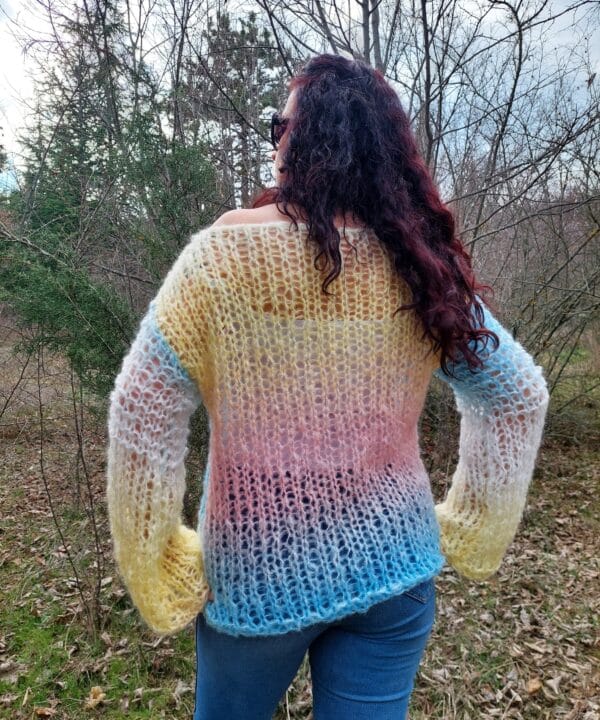 Hand Knit Mohair Sweater Multicolor Chunky Pullover Handmade Jumper
