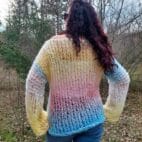 Hand Knit Mohair Sweater Multicolor Chunky Pullover Handmade Jumper