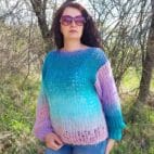 Hand Knit Mohair Sweater Multicolor Chunky Pullover Striped