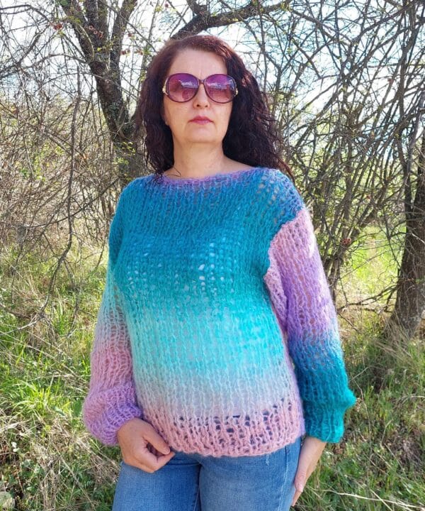 Hand Knit Mohair Sweater Multicolor Chunky Pullover Striped Hand Knit Mohair Sweater Multicolor Chunky Pullover Striped