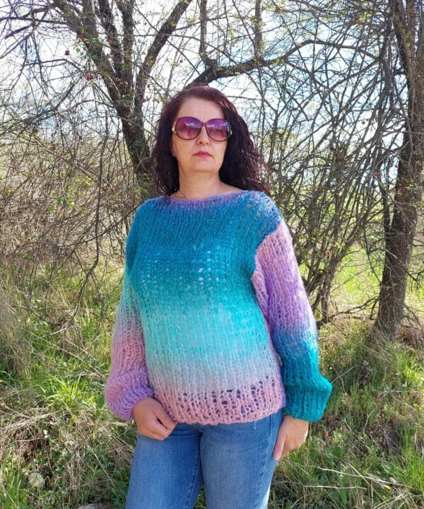 Hand Knit Mohair Sweater Multicolor Chunky Pullover Striped Hand Knit Mohair Sweater Multicolor Chunky Pullover Striped