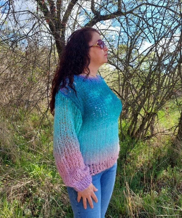 Hand Knit Mohair Sweater Multicolor Chunky Pullover Striped Hand Knit Mohair Sweater Multicolor Chunky Pullover Striped