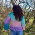 Hand Knit Mohair Sweater Multicolor Chunky Pullover Striped