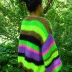 Mohair Cardigan Striped Knit ,Chunky and Thick Sweater with Balloon Sleeve