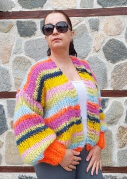 Плетена дамска многоцветна жилетка от мохер Sun Siska Handknit
