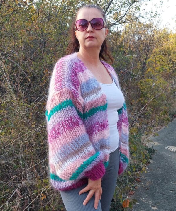Mohair Cardigan Women Striped Knit ,Chunky Sweater Multicolor,Soft and Fluffy Jumper Mohair Cardigan Women Striped Knit ,Chunky Sweater Multicolor,Soft and Fluffy Jumper