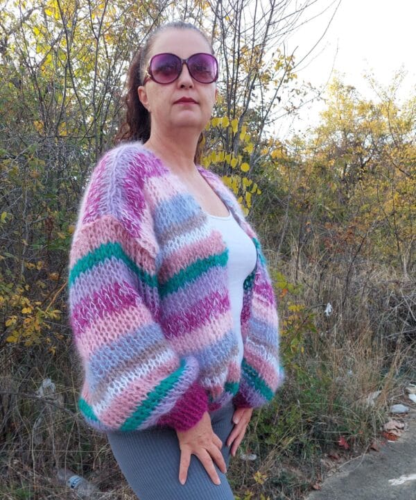 Mohair Cardigan Women Striped Knit ,Chunky Sweater Multicolor,Soft and Fluffy Jumper Mohair Cardigan Women Striped Knit ,Chunky Sweater Multicolor,Soft and Fluffy Jumper