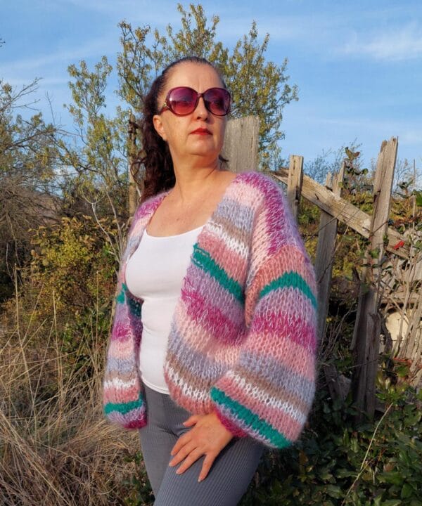 Mohair Cardigan Women Striped Knit ,Chunky Sweater Multicolor,Soft and Fluffy Jumper Mohair Cardigan Women Striped Knit ,Chunky Sweater Multicolor,Soft and Fluffy Jumper