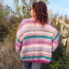 Mohair Cardigan Women Striped Knit ,Chunky Sweater Multicolor,Soft and Fluffy Jumper