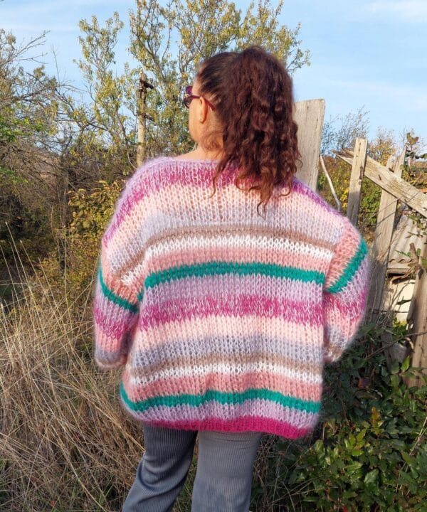 Mohair Cardigan Women Striped Knit ,Chunky Sweater Multicolor,Soft and Fluffy Jumper Mohair Cardigan Women Striped Knit ,Chunky Sweater Multicolor,Soft and Fluffy Jumper