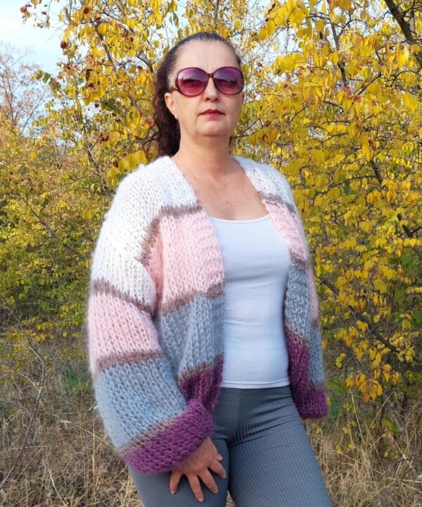 Mohair Cardigan Women Striped Knit ,Chunky Sweater Multicolor,Soft and Fuzzy in Boho Style Mohair Cardigan Women Striped Knit ,Chunky Sweater Multicolor,Soft and Fuzzy in Boho Style