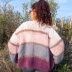 Mohair Cardigan Women Striped Knit ,Chunky Sweater Multicolor,Soft and Fuzzy in Boho Style