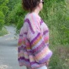 Mohair Cardigan Women Striped Knit ,Chunky Sweater Multicolor,Soft and Fuzzy