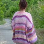 Mohair Cardigan Women Striped Knit ,Chunky Sweater Multicolor,Soft and Fuzzy