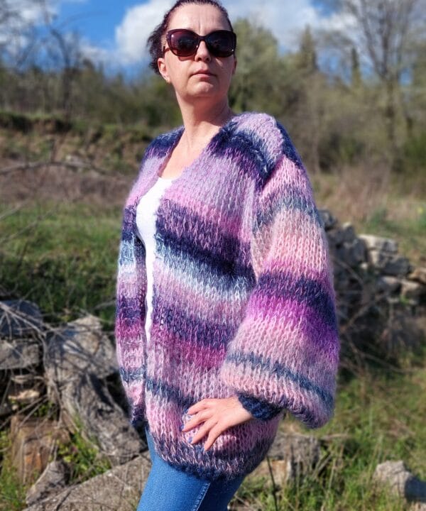 Mohair Cardigan Women Striped Knit ,Chunky Sweater Multicolor,Soft and Fuzzy Mohair Cardigan Women Striped Knit ,Chunky Sweater Multicolor,Soft and Fuzzy