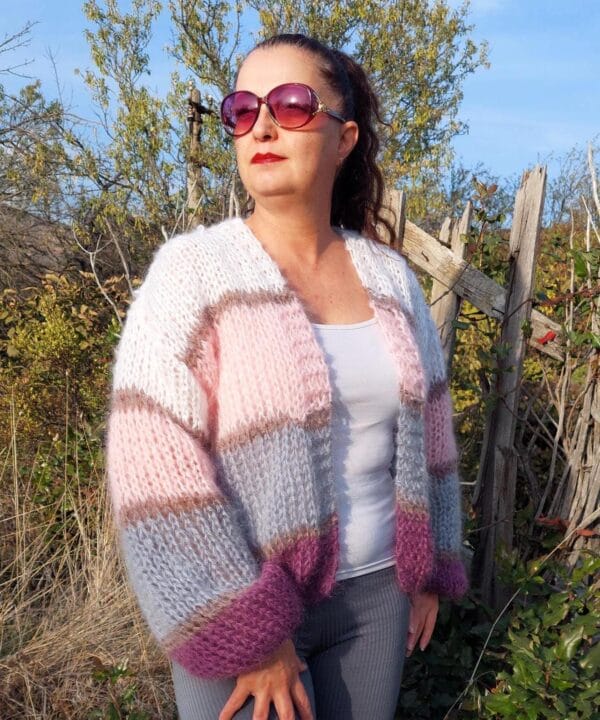 Mohair Cardigan Women Striped Knit ,Chunky Sweater Multicolor,Soft and Fuzzy in Boho Style Mohair Cardigan Women Striped Knit ,Chunky Sweater Multicolor,Soft and Fuzzy in Boho Style