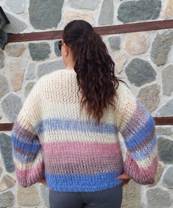 Mohair Sweater Striped Handknit Chunky Pullover Multicolor