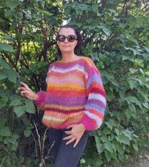 Плетен дамски многоцветен пуловер Fire Siska Handknit
