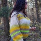 Mohair Sweater Striped Handknit Soft and Chunky Pullover Multicolor