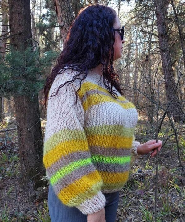 Mohair Sweater Striped Handknit Soft and Chunky Pullover Multicolor