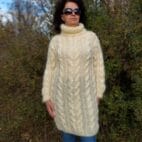 Mohair Sweater Thick and Chunky Cable Hand Knit Dress Turtleneck Fuzzy Pullover Mohair Jumper