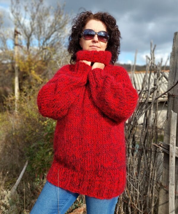 Mohair Sweater Turtleneck 5 Strands Thick and Chunky Wool Pullover Melange