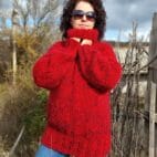 Mohair Sweater Turtleneck 5 Strands Thick and Chunky Wool Pullover Melange