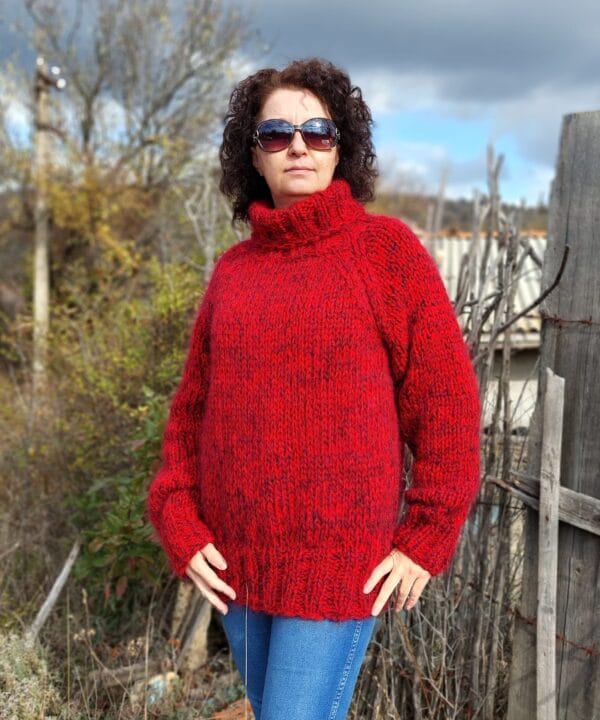 Mohair Sweater Turtleneck 5 Strands Thick and Chunky Wool Pullover Melange