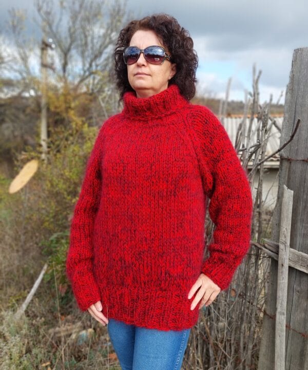 Mohair Sweater Turtleneck 5 Strands Thick and Chunky Wool Pullover Melange