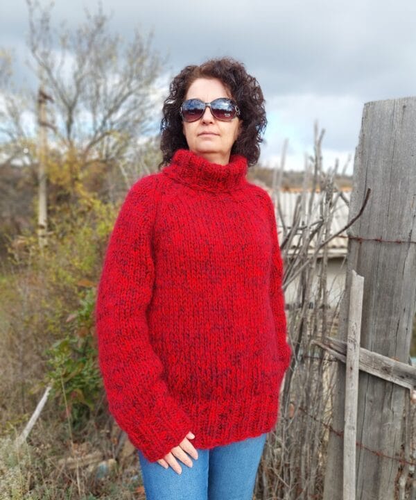 Mohair Sweater Turtleneck 5 Strands Thick and Chunky Wool Pullover Melange