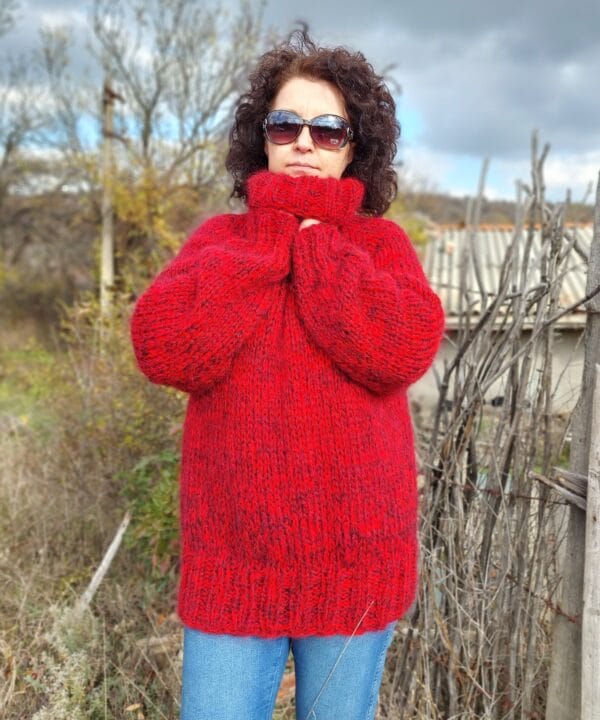 Mohair Sweater Turtleneck 5 Strands Thick and Chunky Wool Pullover Melange
