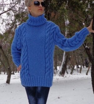 Плетен дамски пуловер от мохер ангора с поло яка Siska Handknit