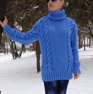 Плетен дамски пуловер от мохер ангора с поло яка Siska Handknit