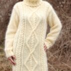 Mohair Sweater Turtleneck, Hand Knit Cable Dress,Chunky Pullover