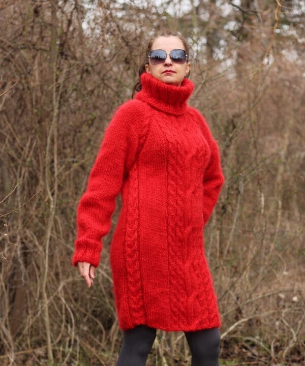 Mohair Sweater Turtleneck,Thick Cable Sweater Dress,Chunky Knit Pullover