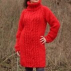 Mohair Sweater Turtleneck,Thick Cable Sweater Dress,Chunky Knit Pullover