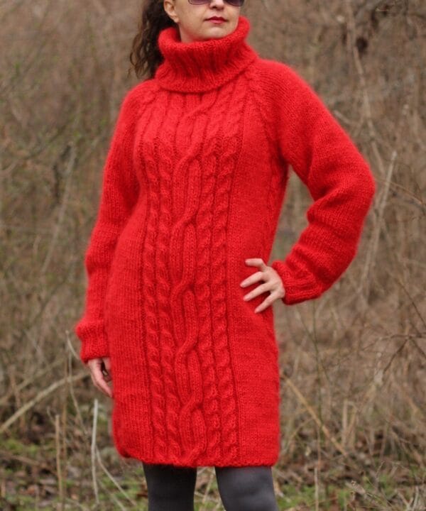 Mohair Sweater Turtleneck,Thick Cable Sweater Dress,Chunky Knit Pullover