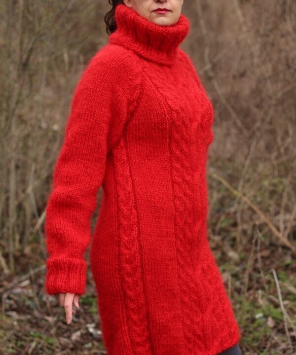 Mohair Sweater Turtleneck,Thick Cable Sweater Dress,Chunky Knit Pullover