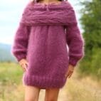 Mohair Sweater Woman Hand Knit Chunky Sweater Dress Big Neck