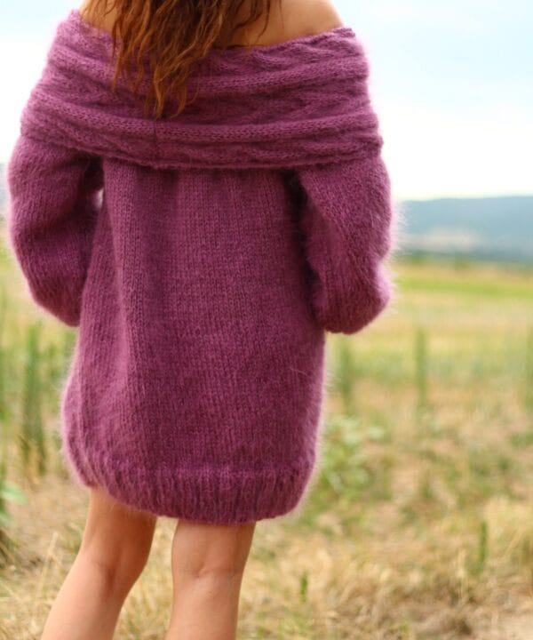 Mohair Sweater Woman Hand Knit Chunky Sweater Dress Big Neck