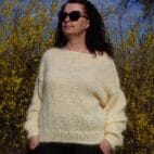Mohair Sweater Women Hand Knit Chunky Pullover Cream Jumper