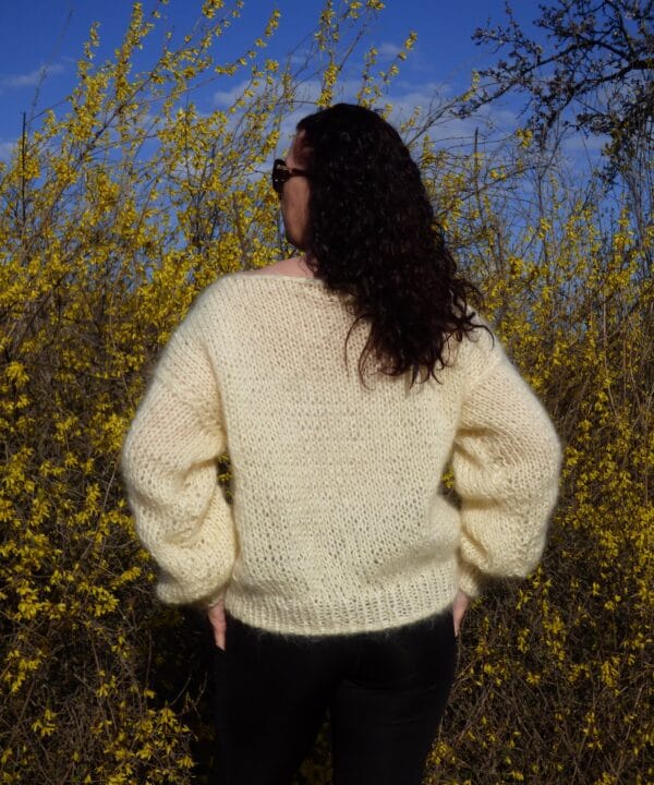 Mohair Sweater Women Hand Knit Chunky Pullover Cream Jumper