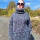 Mohair Thick Sweater Men Turtleneck Cable Handknit Chunky Pullover Mohair Jumper Unisex